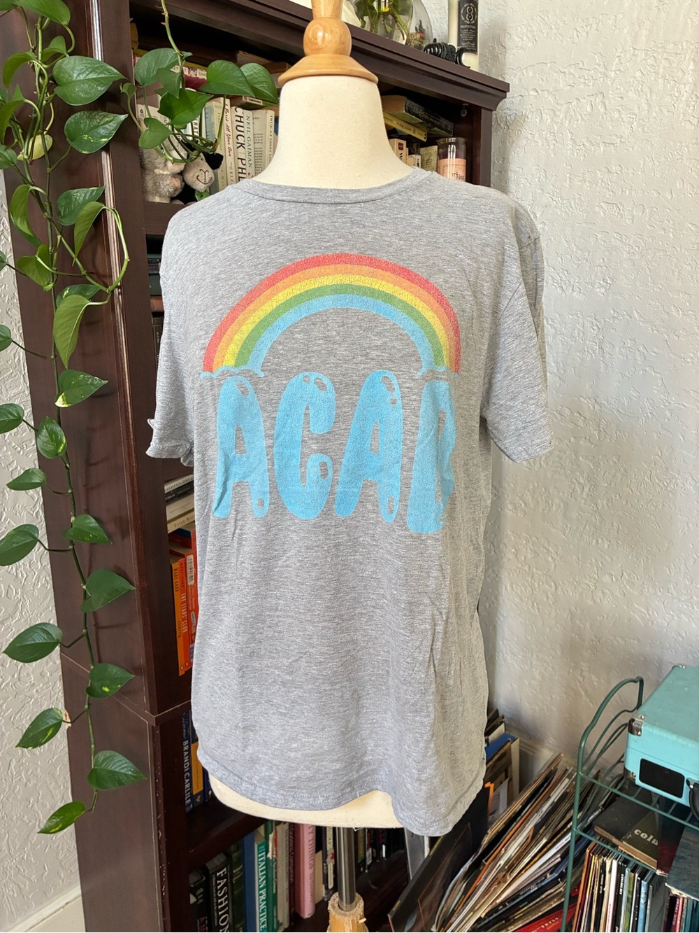 ACAB Gray Rainbow Graphic T-Shirt with Blue Text